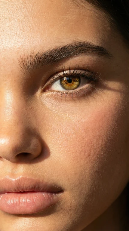 Golden Iris — Beauty/skin example. Identity, natural pores and eye anatomy must remain intact.