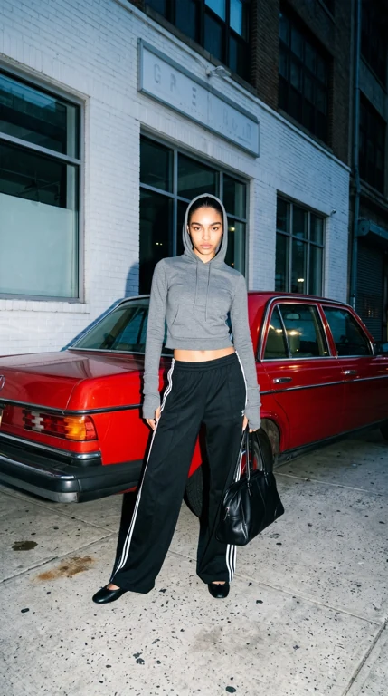 Red Car Flash — Identity-led streetwear example. Preserve red-car flash aesthetic and reference face.